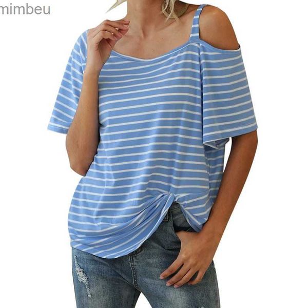 T-Shirt femme été mode décontracté rayure T-Shirt femmes col incliné large noeud manches courtes TopsC24319