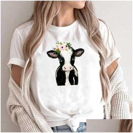 Dames t-shirt zomer mode shirt femme grappige koe met bloemen dieren minnaar boerderij t dames tops drop levering kleding kleding dames clo dhkh5