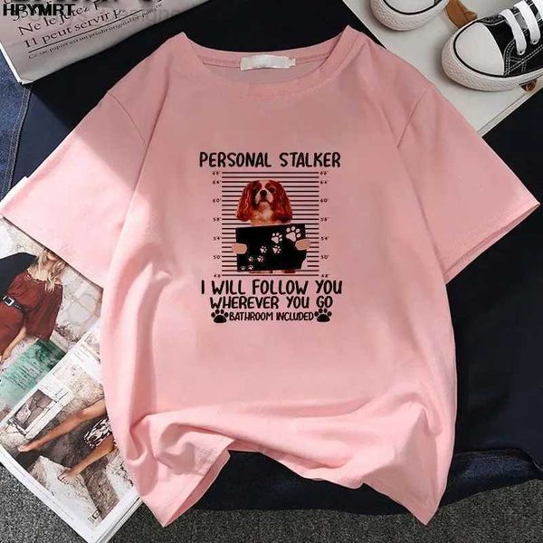 T-Shirt femme Été Ladys doux confortable hauts chien archives impression manches courtes chemise à col rond femmes blanc rose grande taille T-shirt style décontracté S-XXL L24312 L24312