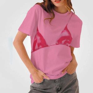 Dames T-shirt Zomer Popular Bikini T-shirt 3D-printen Y2K Hot Womens O-Neck korte mouwen dames top extra grote kleding J240527