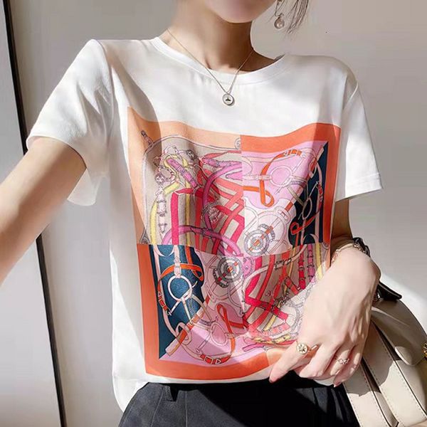 Camiseta para mujer Verano Mujer Casual Estampado Patchwork Camisa de satén Tops de moda Camisetas Camisetas de rayón O-cuello suelto O-cuello Camisetas de manga corta 230826