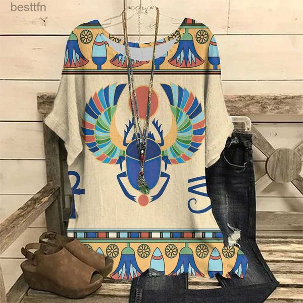 T-shirt Femme Été Femmes T-shirt O Cou Égyptien Tribal Imprimé Vêtements Casual Mode Court Sle Tee Plus Taille T-shirts Vintage Funny Tops 240311