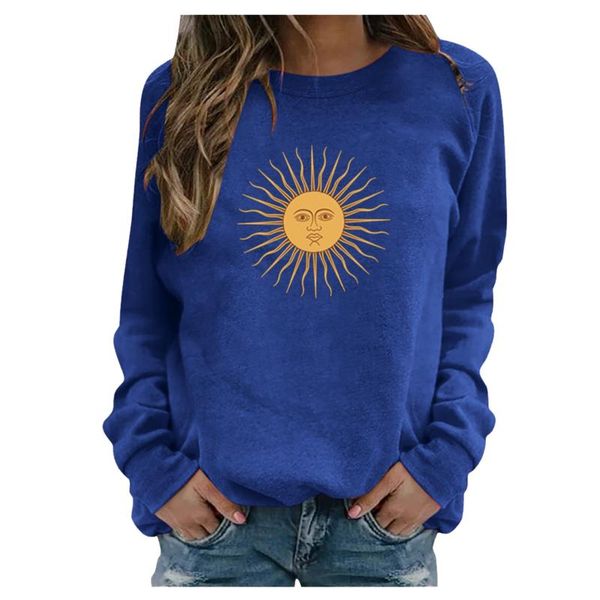 T-Shirt femme soleil imprimé décontracté à manches longues pull dames vêtements sweat Internet célébrité Ins mode Femme hauts