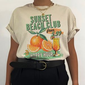 Camiseta de mujer Sunset Orange Mujeres Pop Indie Punk Rock Band Graphic T Shirt Mujeres Tops Base O-cuello Tees 230615