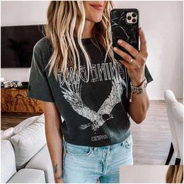 T-shirt Femme Super Chic Été Col Rond Plover Coton Femmes Noir Bing Eagle Imprimer Tee Za Drop Livraison Vêtements Vêtements Tops T Dhnkt