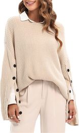 Pull en tricot à manches longues et col rond pour femme