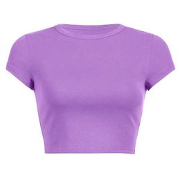 T-shirt Femme Sweet 2023 Purple Manches courtes Femmes Casual T-shirts Basic O Cou All Match Crop Top Soft Bodycon Korean Fashion Tees Blouse