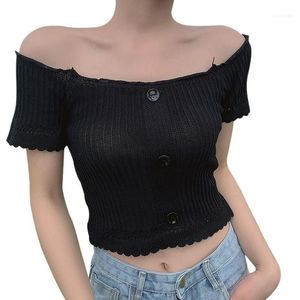 T-shirt femme t-shirt femmes hauts solides t-shirt tricoté été manches courtes coréen punk camiseta feminina