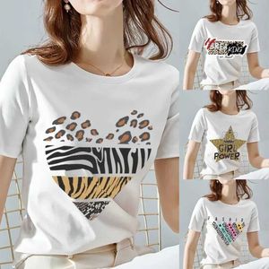 Dames T-shirt T-shirt Vrouwen Zomer Nieuwe korte slee Leopard Print Clothing Girl T-shirt Harajuku Grafische kleding Dames Top Women Clothing D240507