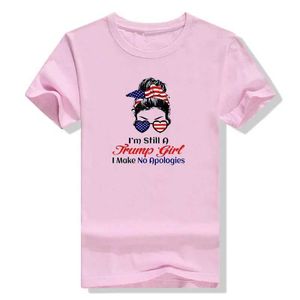 T-shirtit t-shirt pour femmes toujours une fille Trump ne fait pas d'excuses Patriotique Tops Lady Creative Short Slve Vintage Casual Clothes Leisure TS Y240509