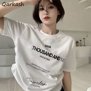 Camiseta de mujer Camisetas para mujer Letra fruncido Suelto O cuello Diseño Harajuku Ulzzang Moda Casual Básico Todo el partido Diario 230607