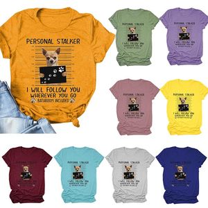 Camiseta para mujer Camisetas de manga corta con cuello redondo Camisetas de entrenamiento con lindo patrón de perro Ajuste holgado XRQ88