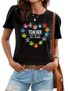 Dames t-shirt leraar geprinte t-shirt zomer korte mouwen casual top dames kledingl2405
