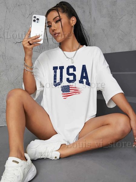 T-shirt Femme Team USA Sport T-shirts Femmes Été Lâche Oversize Vêtements Respirant Coton T-shirt Haute Qualité Marque Streetwear Femme T240221