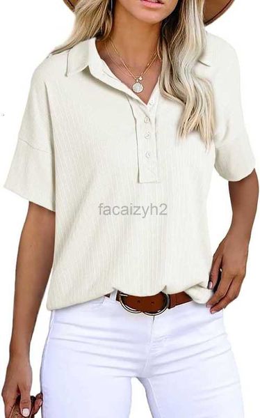 T-shirt féminin Tees Astylish Femmes Short Shirts Henley V Neck Tunic Button Tynit Ribbed Top habile Casual Plus taille Tops