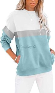 Dames t -shirt T -stukken Dames casual lang mouwen kleurblok/vaste top ronde nek sweatshirt schattige losse pullover met zakken plus size tops