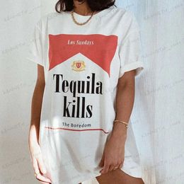 Dames T-shirt Tequila Killer Graphic Tees Retro Dames Hippie Schattig Vintage Mode Shirts Tops Grappig Alcohol drinken T-shirts Unisex kleding T240129