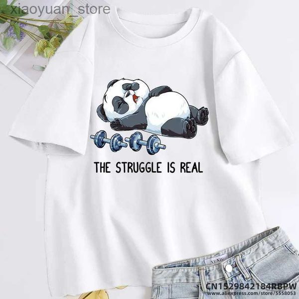 Camiseta para mujer The Struggle Is Real Fitness Panda, camisetas divertidas de dibujos animados, camisetas gráficas de manga corta de verano, camisetas para mujer 240130