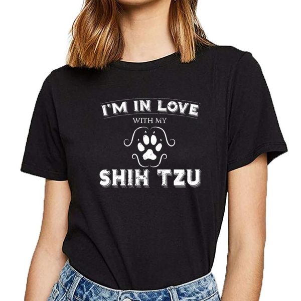 T-shirt femme hauts t-shirt femmes jour de Valintines amour mon caniche propriétaire de chien basique noir imprimé femme t-shirt