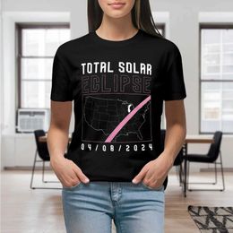 Dames T-shirt Totaal zonne-zonsverduisteringspad van totaliteitskaart 8 april 2024 Shirt grafisch shirt Casual korte slijm vrouwelijke t-shirt maat S-4XL y240506