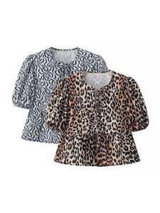 T-shirt Femme TRAF Y2K Sweet Bow Imprimé Chemise Femme 2024 Été Creux Manches Moelleuses Ultra Mince Manches Courtes Femmes Top 240322