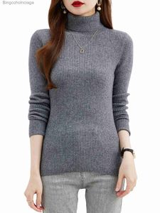 Camiseta para mujer Suéter de cuello alto para mujer Suéter Tops 100% Lana Merino Jersey Otoño Invierno Cálido Largo Sle Jerseys de punto Fe Ropa L231208