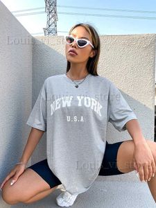 Dames T-shirt VS New York Letter 100% katoenen dames drop schouder t shirts vintage high street kleding comfortabel o-neck vrouwelijk tee shirt t240221