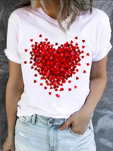 T-shirt pour femmes Valentin Gift Coeur en forme de coeur T-shirt Crew décolleté à manches courtes T-shirt décontracté Top Daily Womens Clothingl2405