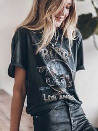 Vrouwen s t -shirt vintage motorrijder Kaus Grafis Atasan Wanita Musim Panas Tertekan Surat Dicuci Ukuran Besar Mode Jalan Pakaian 230509