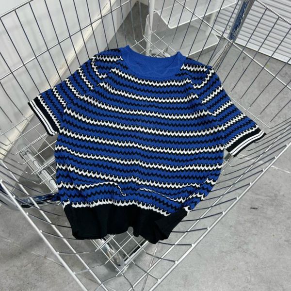 Camiseta de mujer Vintage contraste Color rayas azul profundo cuello redondo tejido o sin mangas corto ajustado camiseta sin mangas mujer marca 2022 verano mujer