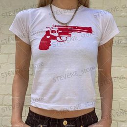 T-shirt Femme Vintage Grunge Crop Top Femmes Été Col Rond Manches Courtes Kawaii T-shirt Femme Casual Streetwear Tshirt Tops 2022 Y2K emo top T231220