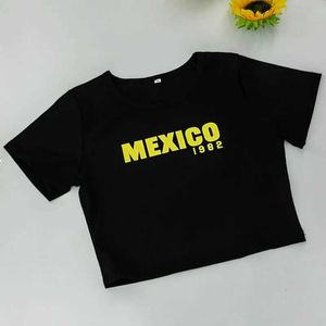 Dames T-shirt Vintage Mexico 1982 Afdrukken Crop Top Grade dames vintage grunge grunge korte mouwen t-shirt y2k zomer t-shirt kleding dames 2024 t-shirtl2404