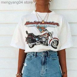 T-shirt pour femmes vintage New York Motorcycle Impression vintage Femmes T-shirts blancs à manches courtes en vrac en coton