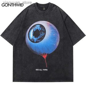 T-shirt femme T-shirt surdimensionné vintage Hip Hop Eye Graphic Print Punk Gothic Washed Tshirt Streetwear 2024 Harajuku Cotton Loose Shirts Tops 240130