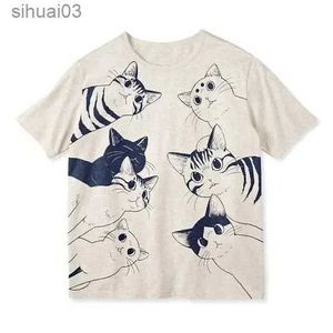 T-shirt féminin vintage Hip Hop Harajuku vintage Cat Imprime plus taille T-shirt Street Street à manches décontractées T-shirt Y2K Punk Clothingl2403