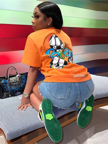 T-shirt femme WESAYNB vente en gros été y2k vêtements Streetwear imprimé graphiques t-shirts Orange O cou haut court dames à manches courtes t-shirt femmes 230505