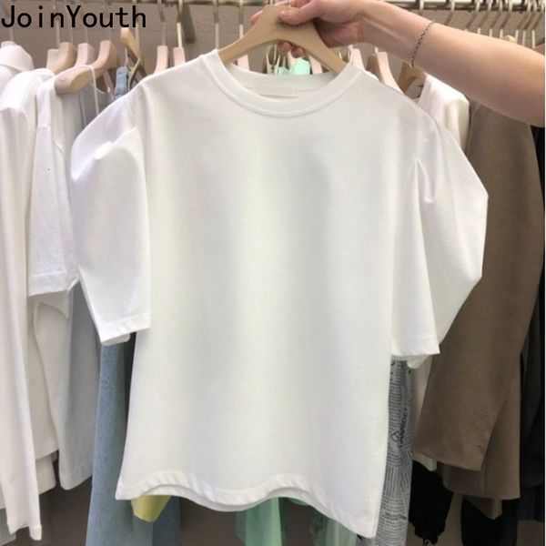 T-shirt femme blanc T-shirt femme été mode T-shirt haut thermique femme col rond manches bouffantes Corée Y2K T-shirt 230331