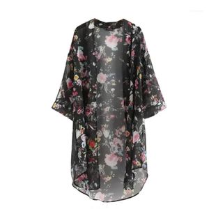 Dames T-shirt Dames Wholesale-Summer Sun Proof Cardigan Mode Vrouwen Chiffon Cover Up Kimono Jas Bading 2022 Y81