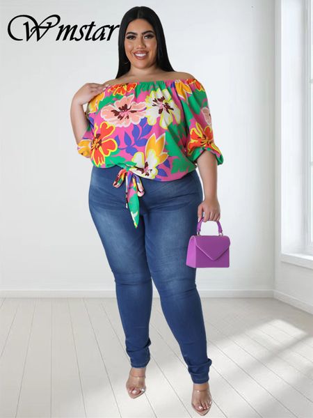 Camiseta para mujeres Wmstar Tallas de talla grande blusas Top Flower estampada casual en el hombro en ropa de verano Drop 230811