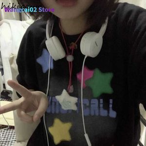 T-shirt femme femme t-shirts T-shirt imprimé étoile vintage surdimensionné hauts Mujer coréen Y2k vêtements pour adolescents mode d'été noir t-shirt femmes 022223H