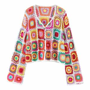 T-shirt Femme Femme Vintage Floral Cardigan à manches longues Crochet Crochet Crop Top BlouseWomen's