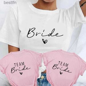 T-shirt Femme Femmes 100% coton T-shirt Team Bride Bachelorette Party Douche Hen Party Demoiselle d'honneur Imprimer T-shirt 2023 Filles Mariage Fe Tops 240311