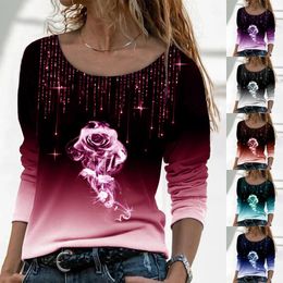 Dames t-shirt dameshirt modeblokken rozendruk bloemen bloesem bloesem shirts birly naald mouw casual snelheid bedrukte topswo