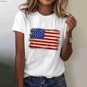 Dames T-shirt Dames Amerika Vlag Print T-shirt Korte mouw Grafische T-shirts Ronde hals Zomer Tees Tops Camisetas De MujerC24319