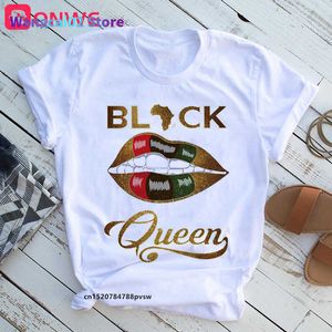 T-shirt Femme Femmes Belle Africaine Blanc Funny Print T-shirt Fille Black Queen Lip Harajuku 90s Vêtements Drop Ship 022223H