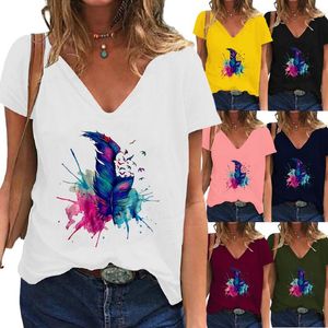 Camiseta de mujer, blusa para mujer, camisetas de talla grande, estampado a la moda, ropa de verano para mujer, camiseta holgada con cuello en V y gráfico