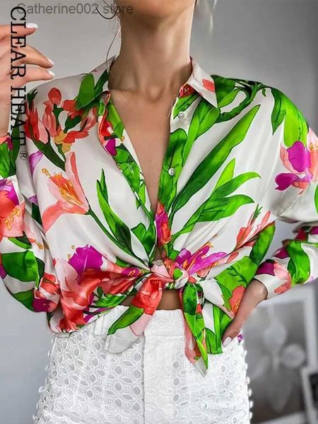 T-shirt Femme Femmes Casual Fllowers Imprimer Chemise à manches longues Dames Vintage Turn Down Col Top 2022 Été Femme Mode Vacances T-shirts T231024