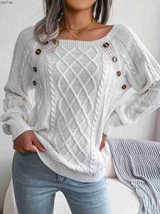 T-shirt pour femmes Boutons de col carré décontracté à manches longues en tricot et pulls pour l'hiver 2023l2403 pour l'automne 2023l2403