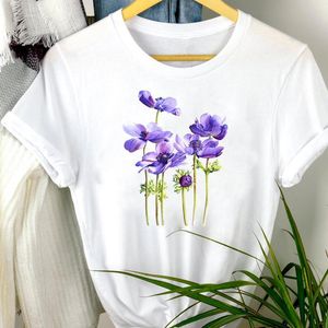 Camiseta de mujer, ropa de mujer, flor de dibujos animados Kawaii, bonita tendencia de los 90, estampado de verano, camiseta de manga corta a la moda, camiseta femenina, gráfico superior