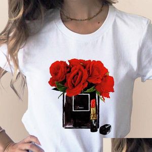 T-shirt Femme Femmes Vêtements Imprimer Tee-shirt de fleur par bouteille douce chemise imprimée à manches courtes T T-shirt féminin Top Casual Drop Livraison A Dhg1E